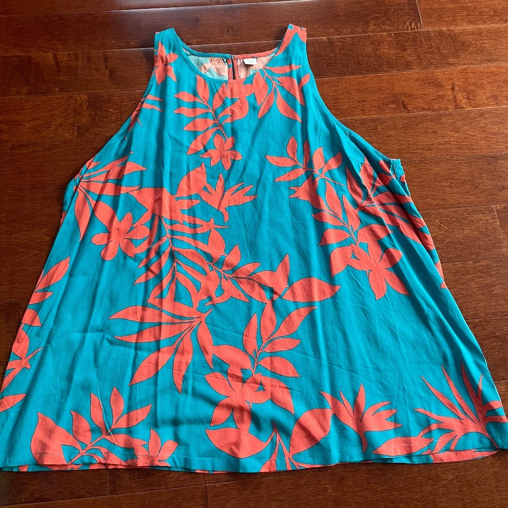 Old Navy Teal Tank Top with Coral Floral Print